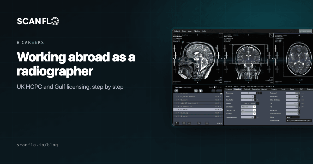 ScanFlo MRI console beside the title 'Working abroad as a radiographer'